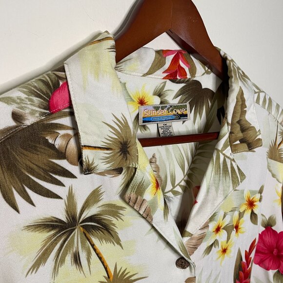 Sunset Cove White Pink Hawaiian Shirt 1X - Picture 5 of 10
